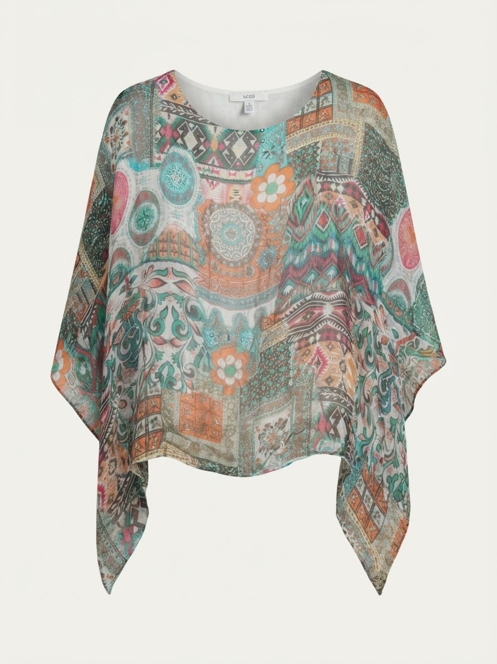 Florencia Women's Multicolor Printed Sheer Poncho Top